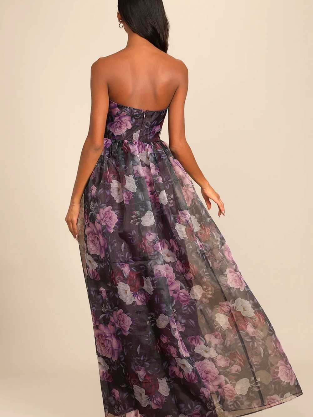 Purple Floral Strapless Maxi Dress Whimsigoth Medium Coquette Party Prom - Picture 2 of 10